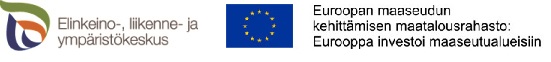 Kuvassa on ympäristökeskuksen logo jossa on kuvattu lehti, sekä Euroopan maaseudun kehittämisen maaseuturahaston logo, jossa on kultaisia tähtiä ympyrässä sinisessä lipussa.