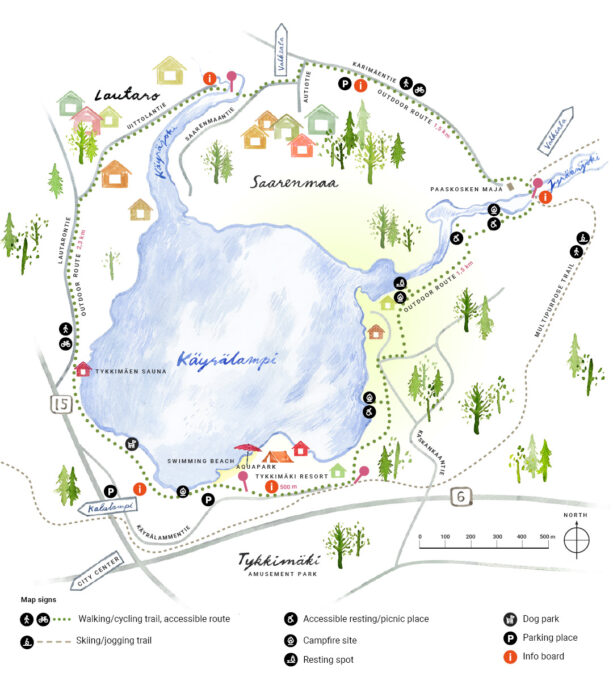 Illustrated map of the Area of Käyrälampi. Illustration by Juha Ilkka.